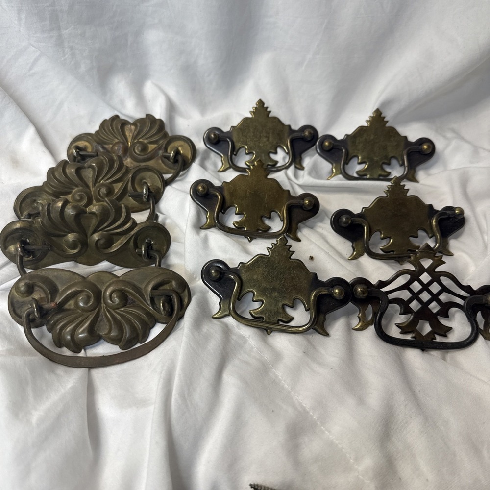 VTG Salvaged Brass Hardware Pulls Dresser Handles Vintage Mix Lot Restore 10